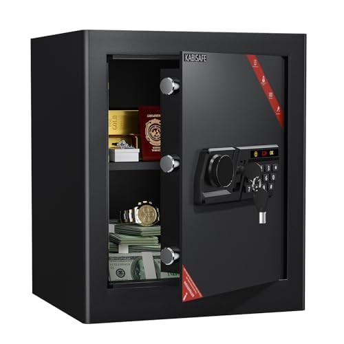 家庭用金庫 テンキー式 セキュリティーボックス 業務用 店舗用 会社用 ホテル用 保管庫 A4ファイル対応 警報アラーム付き Type-C緊急給電機能搭載 盗難防止 防犯金庫 緊急キー付き 壁・床に固定可 日本語取扱説明書付き (47.0L)