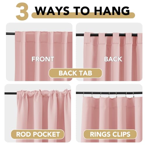 Image of H.VERSAILTEX Baby Pink Blackout Curtains for Living Room Thermal Insulated Window Treatment Panels Room Darkening Blackout Drapes Back Tab /Rod Pocket Bedroom Draperies, 52 x 102 Inch, 2 Panels