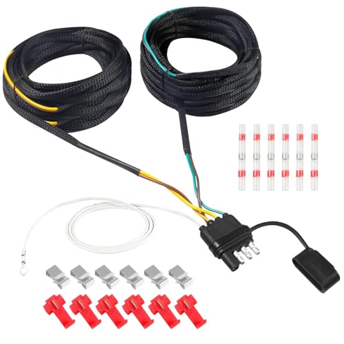 Aufind 30FT 4 Pin 5 Wire Trailer Wiring Harness, Wishbond Trailer Light Kit With Connector Plug for Tail, Brake and Turn Signals