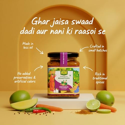 Image of THE LITTLE FARM CO Mixed Pickle 250g In Punjabi Masala, Perfect Blend of Mango, Green Chilli, Lemon, Carrot, Lotus Stem & Ginger, Mix Achar In Cold Pressed Mustard Oil With No Added Colors & Preservatives, Made In Less Oil