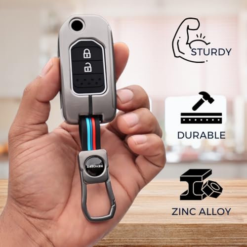 Image of KEYCEPT Metal Key Cover Compatible for Honda City, WR-V 2 Button Flip Key with Keychain (Short Keychain).