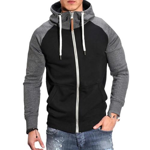 Men's Contrast Raglan Sleeve Zip Cardigan Casual Men's Hooded Cardigan
