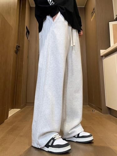 ZAFUL Men's Relaxed Straight Leg Pants Loose Drawstring Pants Solid Color Textured Pants Long Trousers2