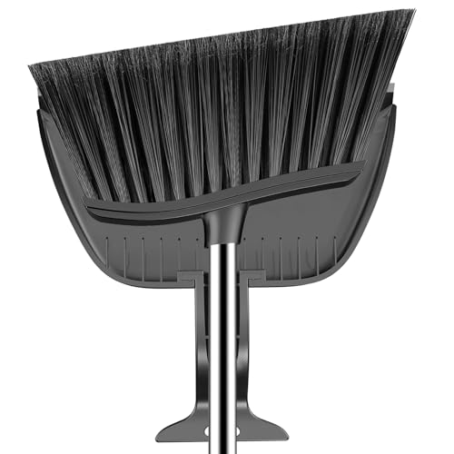 EZKEY Broom and Step-on Dustpan Set 59-in Adjustable Long Handle Broom with Dustpan Combo Set Outdoor Angle Broom for Sweeping Indoor Dust Pet Hair for Cleaning Kitchen Garage Deck Patio Black