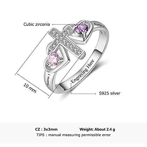 Gifts for Mom Personalized Cross Rings for Women with 2 Birthstone Mothers Day Gifts Custom Mom Rings with 2 Names Mothers Cross Name Rings Promise Rings for Her3