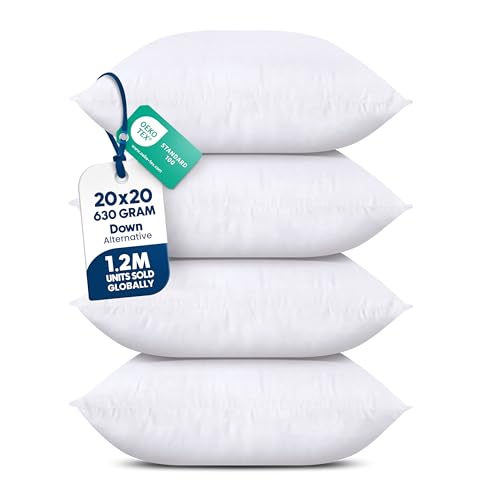 Utopia Bedding Throw Pillows (Set of 4, White) – 20 x 20 Inches Down Alternative Pillows for Bed,...
