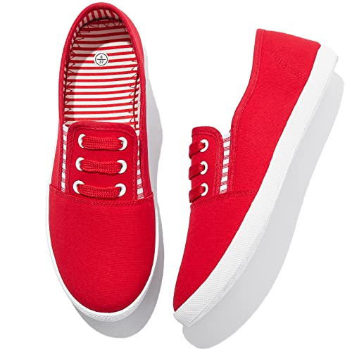 Womens Canvas Slip on Shoes Casual Low Top Flat Sneakers Tennis Shoes Nursing Loafers(Red.us8)