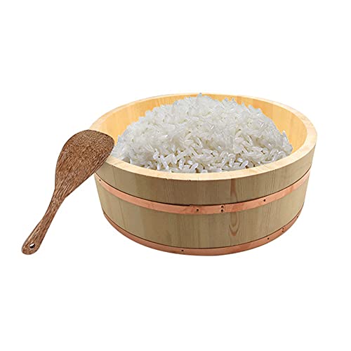Wooden Sushi Rice Bowl Korean Hangiri Oke Rice Mixing Tub Bucket With Wood Spoon For Restaurant Home Kitchen,72X16Cm #TOP5