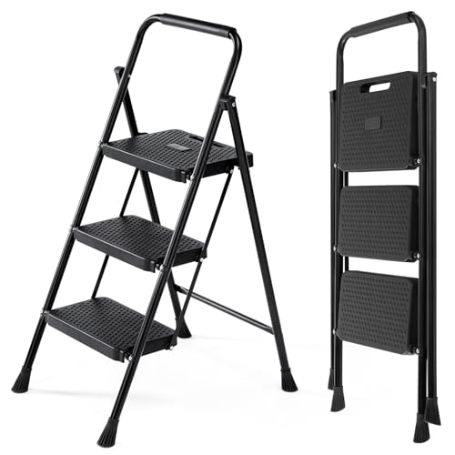 Smug Step Ladder, 3 Step Stool Foldable with Anti-Slip Pedal & Comfortable Handrail, 800lbs Capacity...