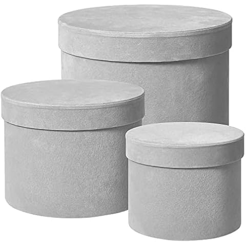 Set of 3 Round Grey Velour Hat Boxes Cover