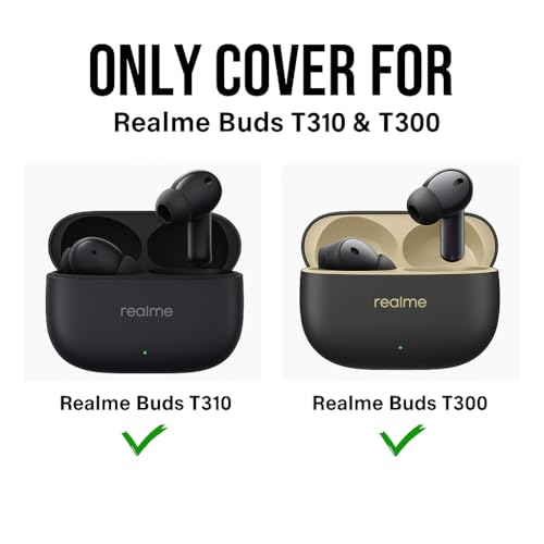 Image of Meyaar Earphone Case Cover Compatible for Realme Buds T300 & T310, Soft Silicone Skin Case Cover Shock-Absorbing Protective Case with Keychain for realme Buds T310 & T300 Only (Bat-Man (Black))