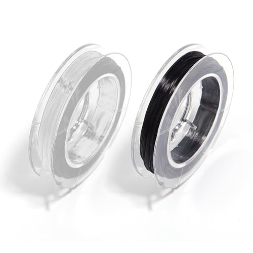 2 Rolls Elastic String for Bracelet Making, Stretchy Bracelet Thread Clay Bead String Jewellery Making Beading Cord Necklace DIY Handmade Craft Decorations Accessories (0.6mm*20m, White + Black)