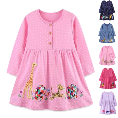 Girls Cotton Long Sleeve Dresses Casual Cartoon Embroidery Appliques Dress Jersey Tunic Playwear Party Dresses 1-7 Years2