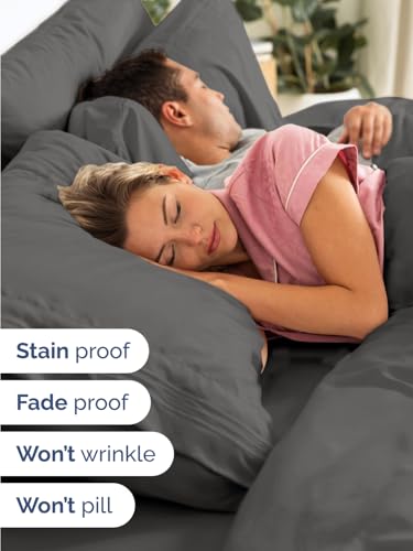Image of Extra Deep Full Sheet Set - 6 Piece Breathable & Cooling Sheets - Charcoal | Hotel Luxury Bed Sheets Set, Easy & Secure Fit, Ultra-Soft, Wrinkle & Fade Free, Comfy Sheets Set with Extra Deep Pockets