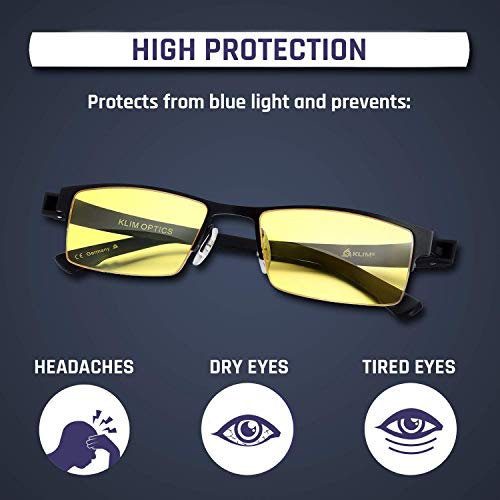 KLIM Optics Blue Light Blocking Glasses + Reduce Eye Strain and Fatigue + Gaming Glasses for PC Mobile TV + Blocks 92% Blue Light + Computer Glasses with UV Protection + NEW 2020 VERSION