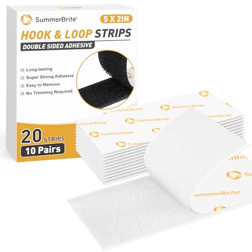 Image of SummerBrite 10 Pairs White Hook and Loop Strips 2 x 5 Inch, Heavy Duty Self Adhesive Fasteners, Wide Interlocking Tape for Mounting Power Strips & Decor, Strong Sticky Backing