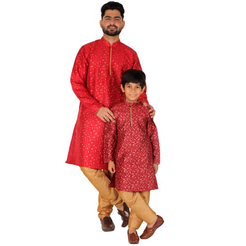 Image of Pro-Ethic Style Developer Men's & Boys Silk Floral Baap Beta Kurta Pajama Set | Father Son Matching Dresses | | (B-111)