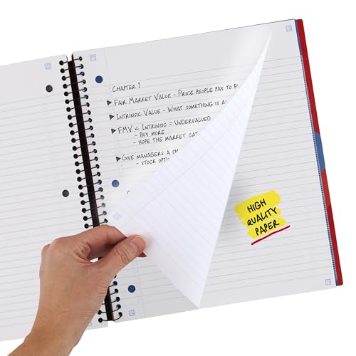 Five Star Advance Spiral Notebook Plus Study App, 3 Subject, College Ruled Paper, 11" x 8-1/2", 150 Sheets, With Spiral Guard and Movable Dividers, Fire Red, 1 Count (73134)
