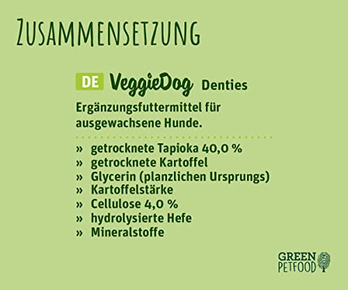 Green Petfood VeggieDog Denties (13 x 180 g) | Adult | Premium Kausnack für Hunde | Tapioka & Kartoffel | Leckerli, Snack & Zahnpflege in einem | vegan | getreidefrei | Ergänzungsfutter | 13er Pack