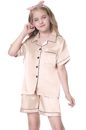 Image of Girls & Womens Satin Pajamas Set, Silk Button-Down Sleepwear 2 Piece Nightwear, 3 Years - Women XXL