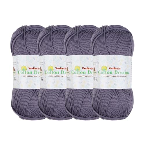 Image of Vardhman 100% Cotton Dreamz Light Weight Natural Thin Yarn | Pack-4 100g | Knitting & Crochet Projects | Soft Natural Yarn | Ideal for Garments, Summer Wear & Accessories | Ash, CJD026 P4