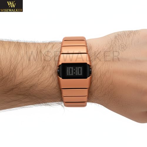 Image of WiseWalker Unisex GenZ Luxury Style Digital Gold Watch Unique Band with LED Display Digital Watch | Retro Digital LED Watch Black Display Screen Modern Fashion Timepiece | Wristwatch For Men and Women