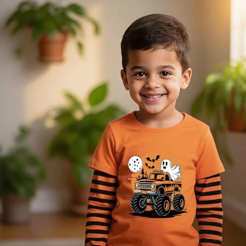 Kids Halloween Shirt Boys Girls Pumpkin Face Skeleton Ghost T-Shirt Glow in The Dark Long Sleeve Cotton Crewneck Tee2