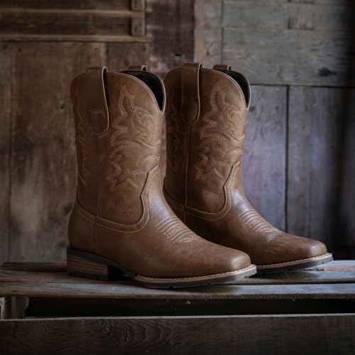 Image of Suokdil Cowboy Boots for Men - Men's Western Boots with Embroidery, Slip Resistant Square Toe Chunky Heel, Durable and Fashionable Retro Classic Footwear for Spring and Fall