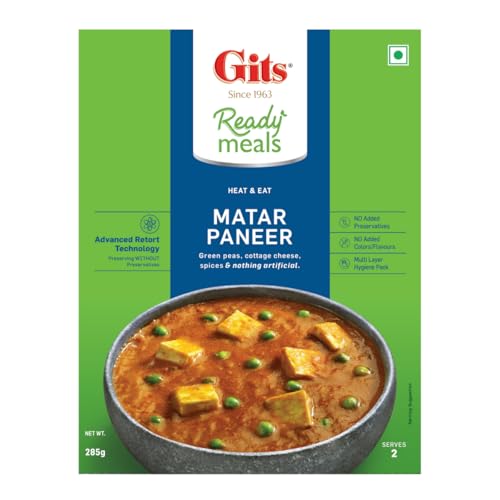 Image of Gits Ready to Eat Matar Paneer, Pure Veg, Heat and Eat Spicy Curry, Microwaveable, 285g
