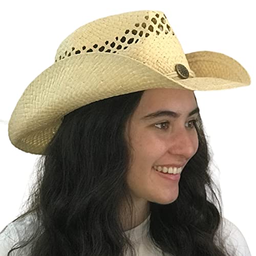 Image of SILVERFEVER Straw Cowboy Hat Cowgirl Hats Men Women Sun Hat Sombreros Vagueros Classic Western Accents Sombreros