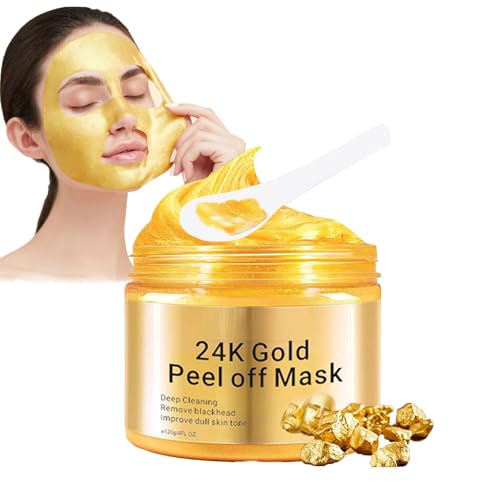 24 K Gold Peel Off Mascarilla Facial,Mascarilla Peel Off de oro,Hidratante Iluminadora Calmante Face Mask,with 24k Gold, Aloe Vera, and Vitamins, Limpieza,Antienvejecimiento, Antiarrugas 120ml