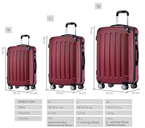 BEIBYE BEIBYE Hartschalen-Koffer Trolley Rollkoffer Reisekoffer Handgepäck 4 Rollen (M-L-XL-Set) (Weinrot, Set) BEIBYE BEIBYE Hartschalen-Koffer Trolley Rollkoffer Reisekoffer Handgepäck 4 Rollen (M-L-XL-Set) (Weinrot, Set)