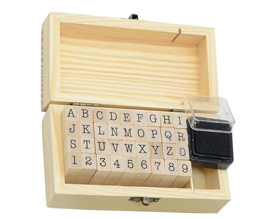 36 Pcs Wooden Rubber Stamps 0.2 Inch Letter and Number for DIY Craft Card and Photo Album (B)