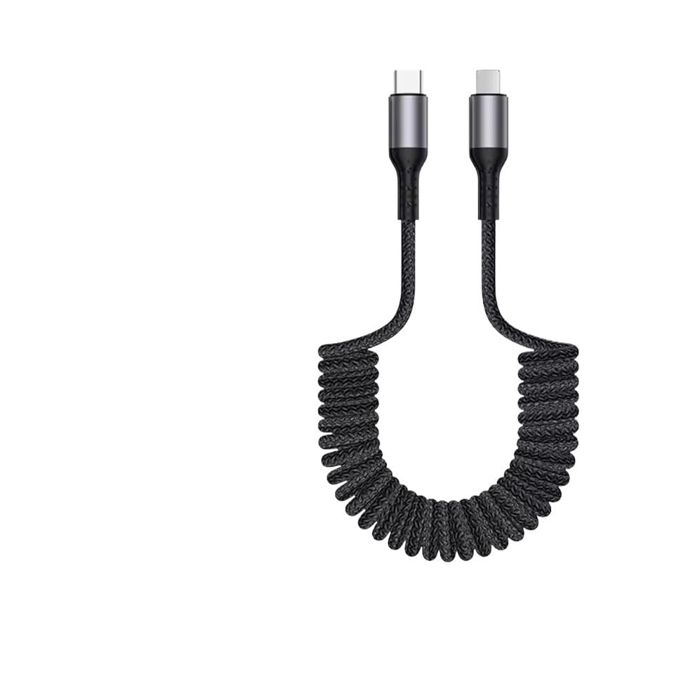 100W and 60W USB A to TPE-c Spring Car Fast Cable for USB C Data Cord TPE-c Wire(Gray-C to C)