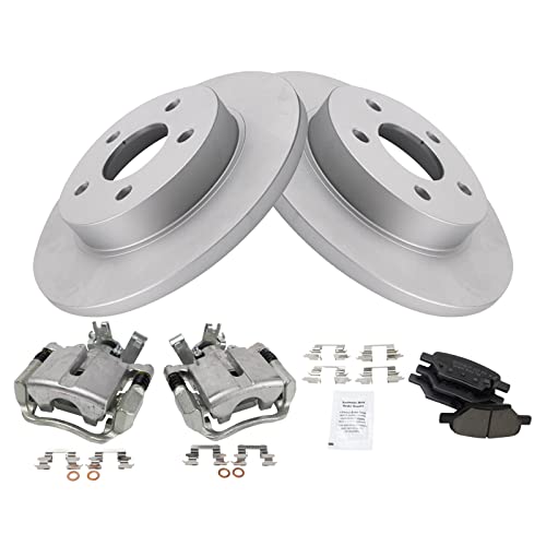 Image of TRQ Rear Brake Pad and Rotor Set Ceramic G Coated Rotors Calipers | For 2005-2007 Chevrolet Cobalt 2004-2012 Malibu 2005-2010 Pontiac G6 2007-2009 Saturn Aura