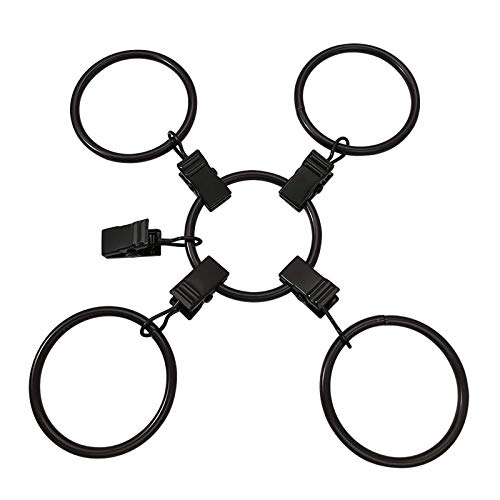 AMZSEVEN 40PCS Metal Curtain Rings with Clips, Drapery Clips Hooks, Decorative Curtain Rod Clips Hangers 1.5 Inch Interior Diameter Eyelets, Rustproof Vintage Black