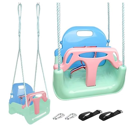 KINSPORY Altalena da Giardino 3 in 1 per Bambini, Altalena per bambini 3 in 1, Seggiolino Altalena Bambini Sedile in Plastica con Schienale e Cintura di Sicurezza per Esterno e Interno (Verde Chiaro)