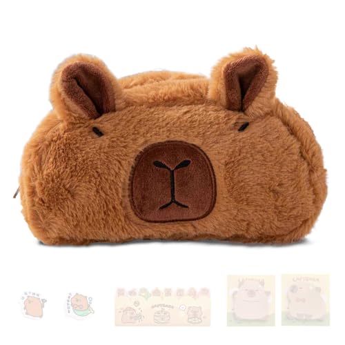 FOSDICK Trousse Capybara Trousse Kawaii Fille Enfant Ado Capybara Peluche Trousses Fourniture Scolaire Kawaii Pencil Case avec Post It Annotation Livre Broche...