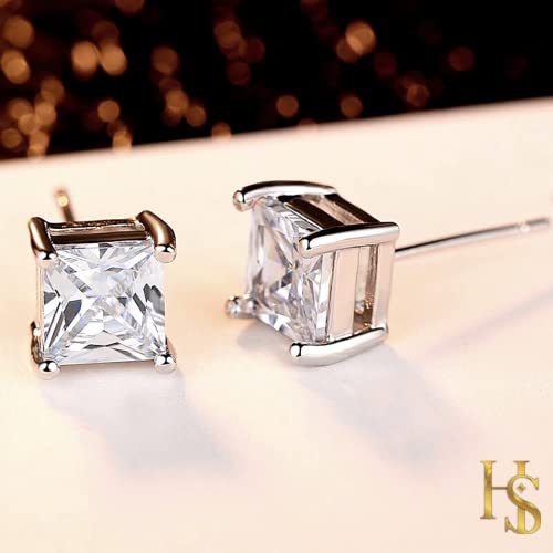 HIGHSPARK 925 Silver Solitaire Square Earrings for Women | 92.5 Sterling Silver and Princess Cut Diamond like Brilliance Sparkling Zirconia for that Stunning Shine | Lovely Gift - Image 4