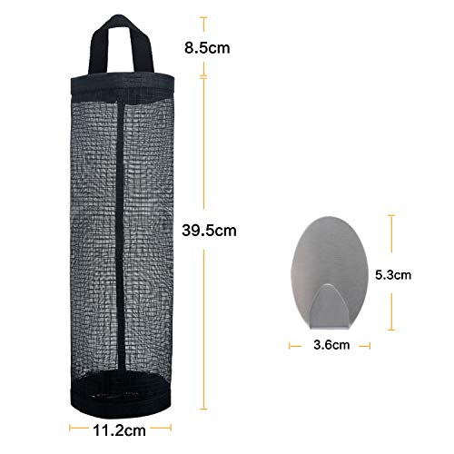 Mesh Garbage Bag Sulimy Plastic Bag Holder Dispensers 2pcs Folding Hanging Storage Trash bags Holders Organizer Recycling Grocery Pocket Containers with 2 Hooks for Home and Kitchen Black