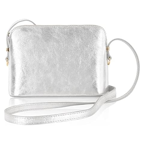 Handbag Bliss Textured Structured Italian Leather Cross Body Bag Shoulder Bag Adjustable Strap (Silver) Cover