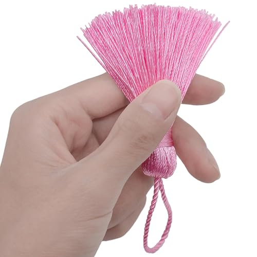 Image of 20Pcs 4.3 Inch Mini Craft Tassels for Earrings, DIY Crafts(Pink) | Handmade soft terylene, 2-inch cord loop, small Chinese knot-for earrings, bookmarks, tags, souvenirs and DIY crafts.