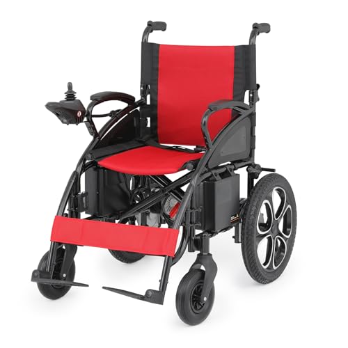 Athena Collection Electric Wheelchairs for Adults, All Terrain Foldable Motorized Wheelchair with Swing-Away Foot Rest Dual-Battery Intelligent Power Wheelchair, Black