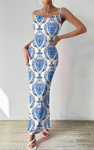 Image of PRETTYGARDEN Women's 2026 Summer Floral Spaghetti Strap Maxi Dress Stretch Sexy Bodycon Dress Backless Slip Long Dresses