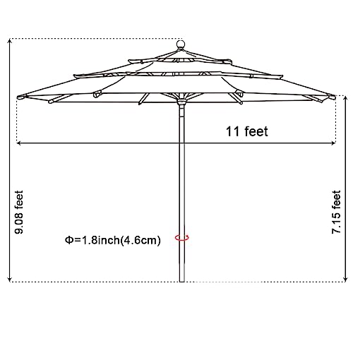Eliteshade Usa 10-Year-Non-Fading 11Ft 3 Tiers Market Umbrella Patio Outdoor Cylinder Auto Push-Up Table Umbrella With Ventilation thumb #3