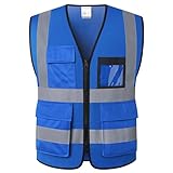 JKSafety Reflective Safety Vest for Men Women With 8 Pockets Hi Vis Work Construction Vest High visibility Vest Meet ANSI/ISEA Compliant(70-Blue-XL)