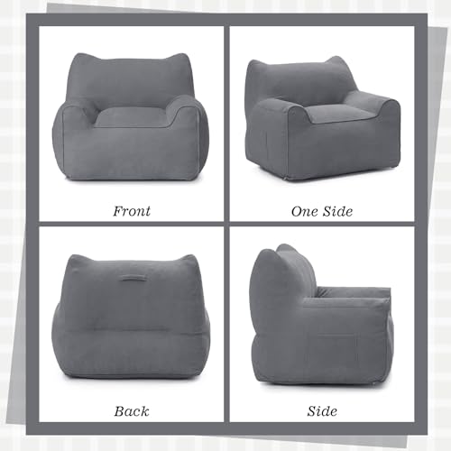 HOMMPA Bean Bag Chair for Adults with Armrests- Cat Shaped Large Comfy Beanbag Lazy Floor Sofa Chair for Living Room Bedroom Dorm Grey - image 7
