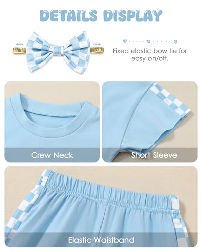Image of SANMIO Toddler Girl Clothes Summer 3 Piece Outfits Cute | Short Sleeves Checkered Tops Shorts and Headband Girls Clothing Set