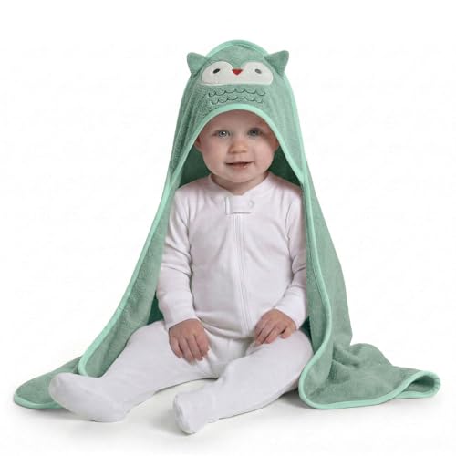 Image of Delta Children Baby /Infant Hooded Bath Towel - Super Soft and Absorbent- Newborn Essential - Ideal Baby Registry /Shower Gift for Boys and Girls, Light Teal Owl