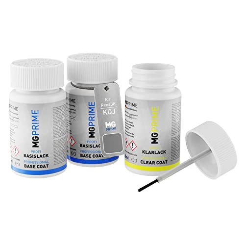MG PRIME Peinture voiture Kit de stylo retouche pour Renault KQJ Gris Rafale Metallic/Rafal-Grau Metallic de fond, de base, de vernis de 50ml par flacon